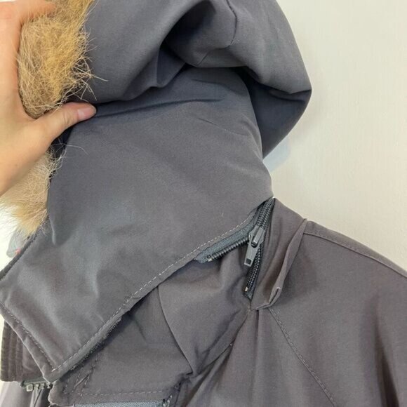 Vintage 3XL Gray Down Filled WaterFowl Feather Fur Hood Jacket Coat Parka Grunge - Picture 14 of 16